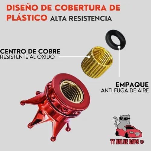Genérico 4 Tapones Corona Rojo para Válvula De Llanta Coche Bici Moto