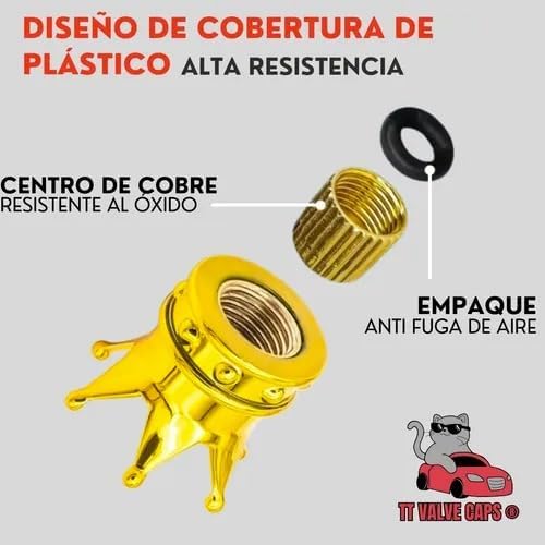Genérico 4 Tapones Corona Dorada Válvula para Llanta Coche Bici Moto