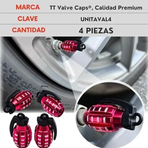 Genérico 4 Tapones Valvula Aire Aluminio Moto Auto Granada Rojo