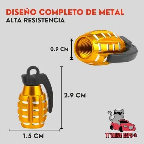 Genérico 4 Tapones Valvula Aire Aluminio Moto Auto Granada Dorada