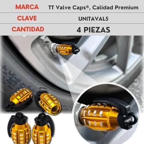 Genérico 4 Tapones Valvula Aire Aluminio Moto Auto Granada Dorada