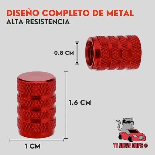 Genérico 4 Tapones Pivote Valvula Llanta Auto Moto Aluminio Rojo