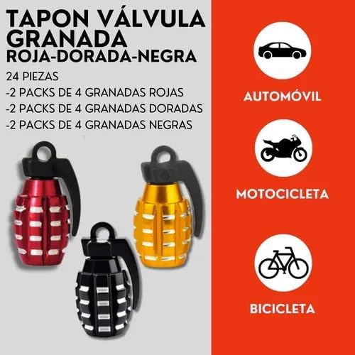 Genérico 24 Tapones Valvula Aire Aluminio Moto Auto Granada Colores