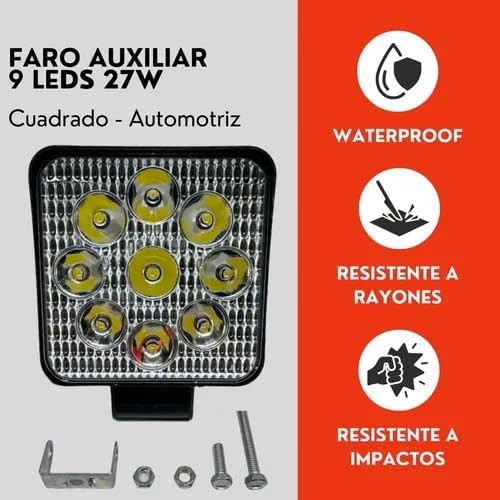 Faro 9 Led Cuadrado 27w Luz Blanca Fija Ore