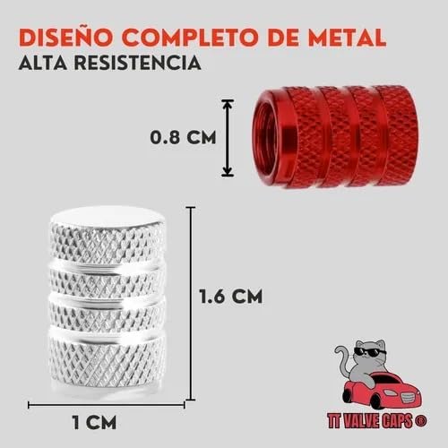 Genérico 16 Tapones Pivote Valvula Auto Moto Aluminio Plata Rojo