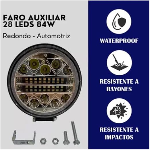 Faro 28 Led Luz Fija Azul Rojo Blanco Estrobo Auto Moto Ore