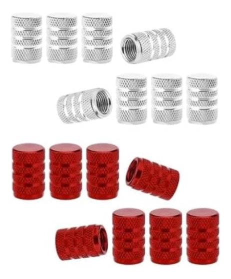 24 Tapones Pivote Valvula Auto Moto Aluminio Plata Rojo