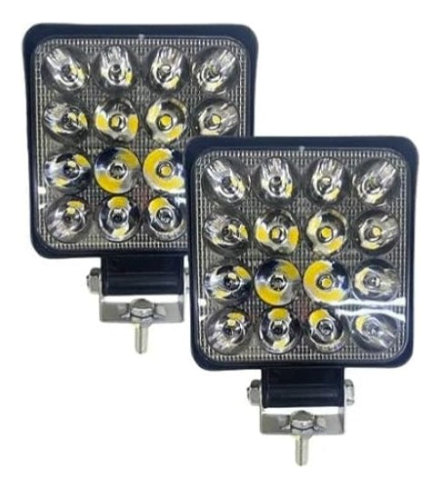 Faro 16 Led Cuadrado 48w Luz Blanca