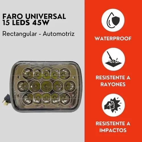Faro Universal Rectangular 15 Led 5x7 Alta Y Baja H4 45w Ore