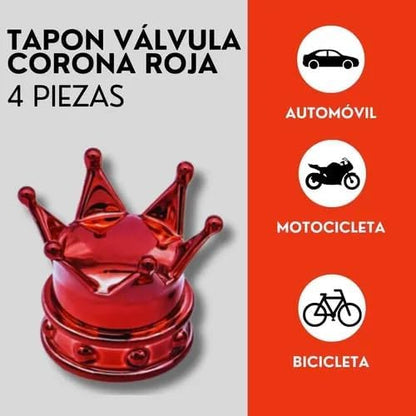Genérico 4 Tapones Corona Rojo para Válvula De Llanta Coche Bici Moto