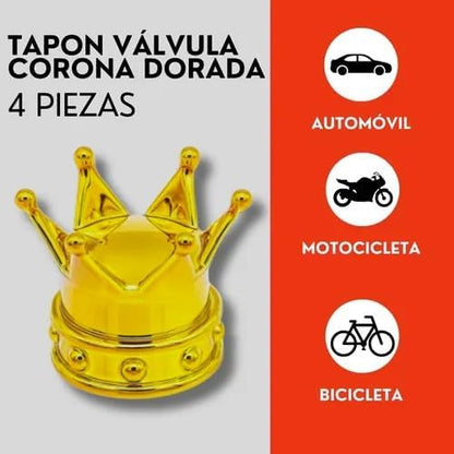 Genérico 4 Tapones Corona Dorada Válvula para Llanta Coche Bici Moto