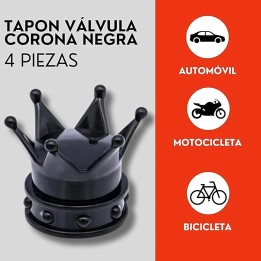 Genérico 4 Tapones Corona Negra Válvula para Llanta Coche Bici Moto