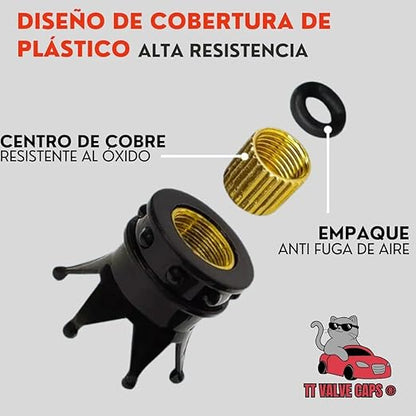 Genérico 4 Tapones Corona Negra Válvula para Llanta Coche Bici Moto