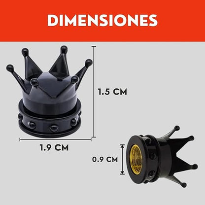 Genérico 4 Tapones Corona Negra Válvula para Llanta Coche Bici Moto