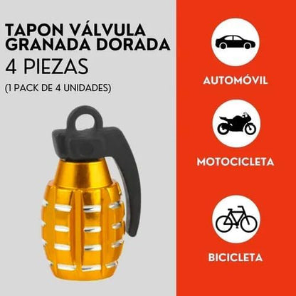 Genérico 4 Tapones Valvula Aire Aluminio Moto Auto Granada Dorada
