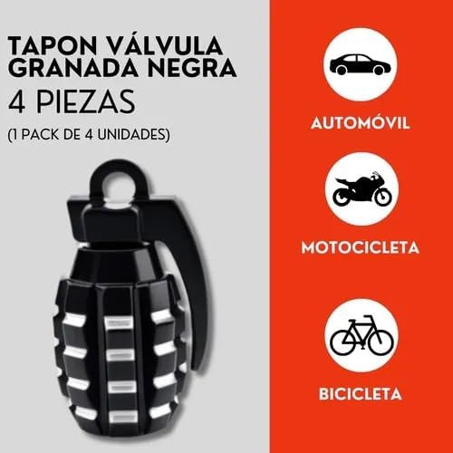 Genérico 4 Tapones Valvula Aire Aluminio Moto Auto Granada Negra