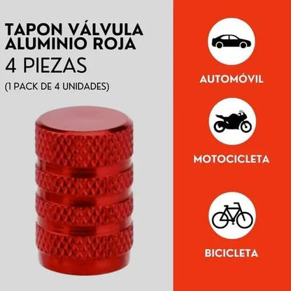 Genérico 4 Tapones Pivote Valvula Llanta Auto Moto Aluminio Rojo