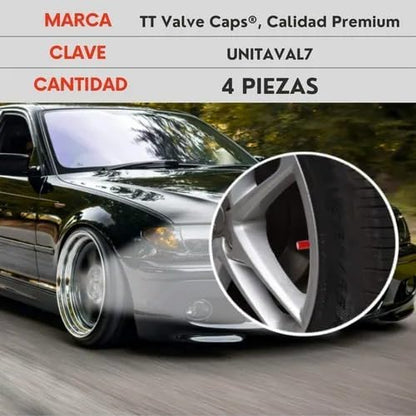Genérico 4 Tapones Pivote Valvula Llanta Auto Moto Aluminio Rojo
