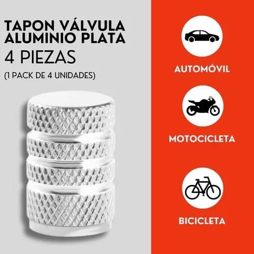 Genérico 4 Tapones Pivote Valvula Llanta Auto Moto Aluminio Plata