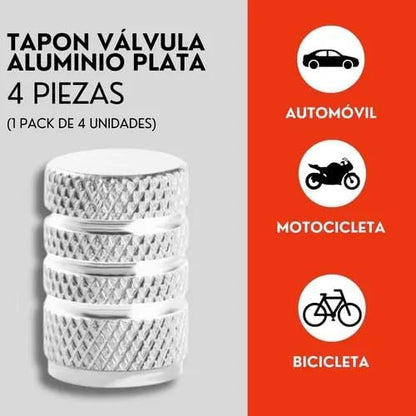 Genérico 4 Tapones Pivote Valvula Llanta Auto Moto Aluminio Plata