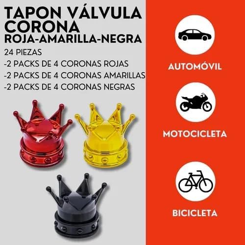 Genérico 24 Tapones Corona Válvula Llanta Coche Bici Moto Colores