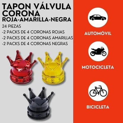 Genérico 24 Tapones Corona Válvula Llanta Coche Bici Moto Colores