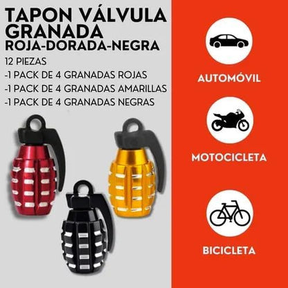 Genérico 12 Tapones Valvula Aire Aluminio Moto Auto Granada Colores