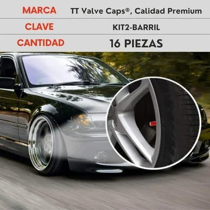 Genérico 16 Tapones Pivote Valvula Auto Moto Aluminio Plata Rojo