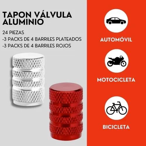 Genérico 24 Tapones Pivote Valvula Auto Moto Aluminio Plata Rojo