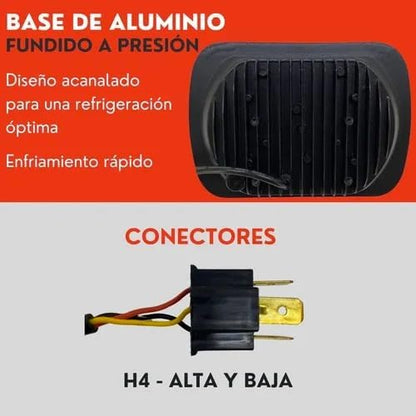 Faro Universal Rectangular 15 Led 5x7 Alta Y Baja H4 45w Ore