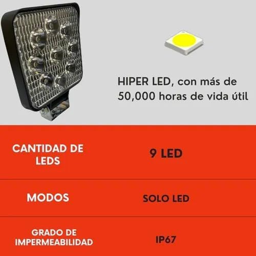 Faro 9 Led Cuadrado 27w Luz Blanca Fija Ore