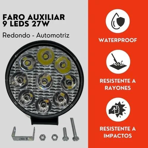 Faro Redondo 9 Led Luz Blanco Fijo Con Base Ore