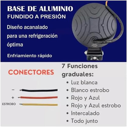 Faro 28 Led Luz Fija Azul Rojo Blanco Estrobo Auto Moto Ore