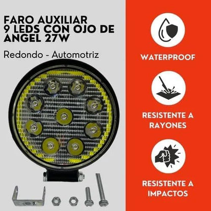 Faro 9 Led Ojo De Angel Alta Y Baja Auto Moto Ore