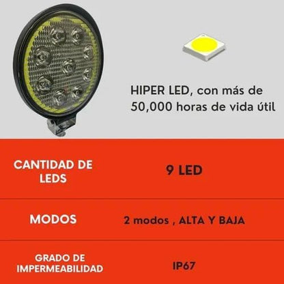 Faro 9 Led Ojo De Angel Alta Y Baja Auto Moto Ore