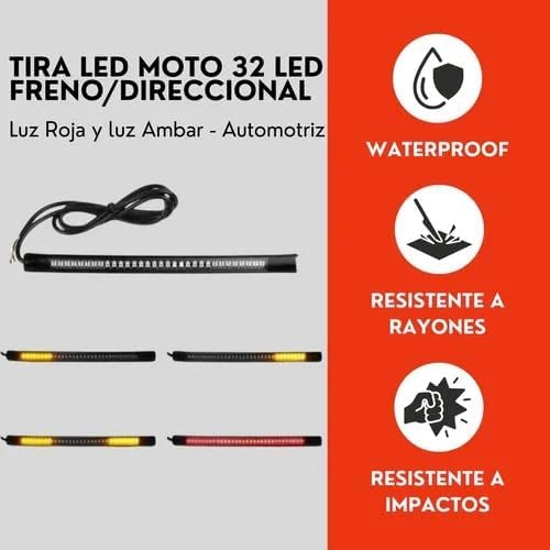 Tira 32 Led Auto Moto Luz Roja Freno Direccional 19 Cm Ore