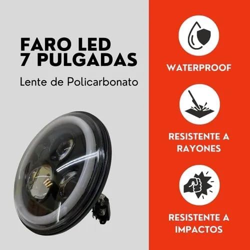 1 Faro 7'' H4 Led Ojo Angel Para Wrangler Jeep Vocho Ore