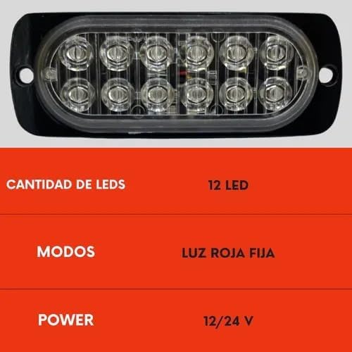 Faro Tipo Barra 12 Led Rojo Luz Fija Ore