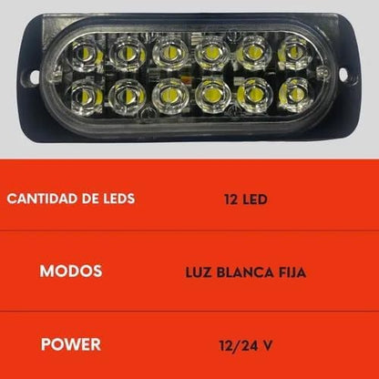 Faro Tipo Barra 12 Led Blanco Luz Fija Ore