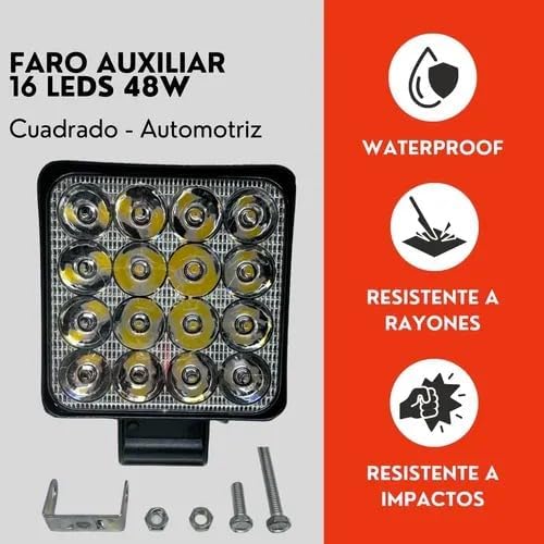 Faro 16 Led Cuadrado 48w Luz Blanca Con Base Ore