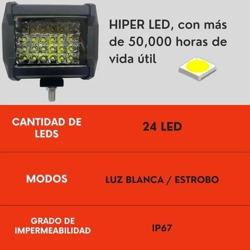 Faro Barra 24 Led Blanco Estrobo Auto Moto Ore