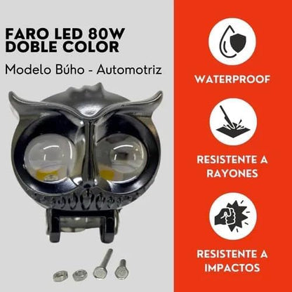 Faro Led Buho 80w Alta/Baja Doble Color Auto Moto Ore