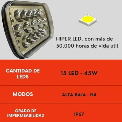 Faro 16 Led Cuadrado 48w Luz Blanca Con Base Ore
