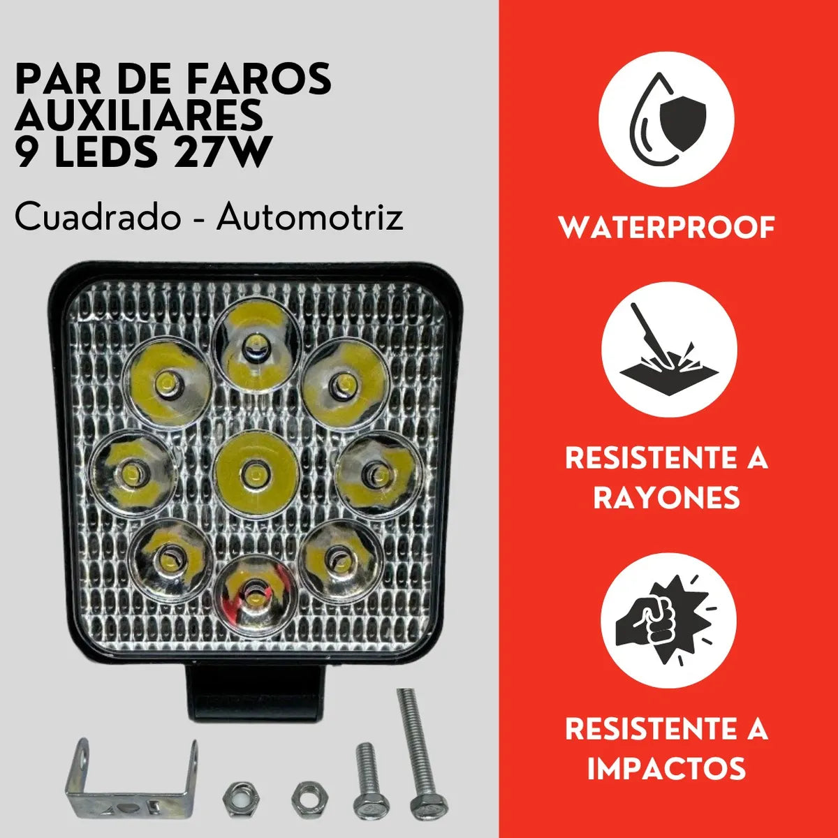 Par Faro 9 Led Cuadrado 27w Luz Blanca Fija Ore