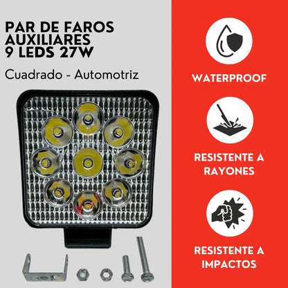 Par Faro 9 Led Cuadrado 27w Luz Blanca Fija Ore