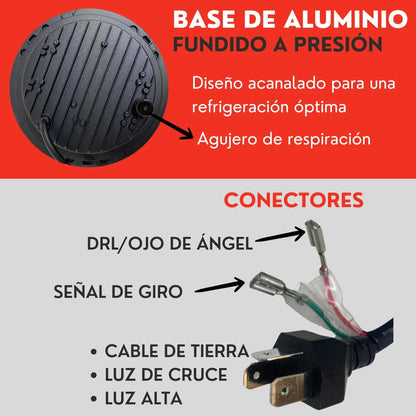 Par Faro 7'' H4 Led Ojo Angel Para Wrangler Jeep Vocho Ore