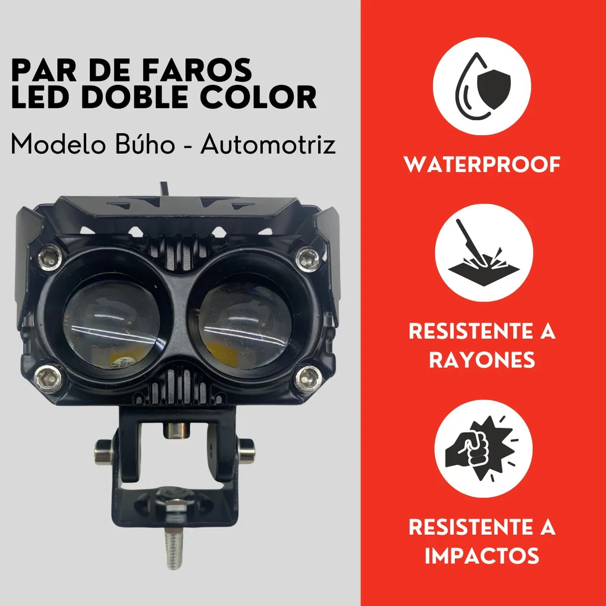 Par Faro Lupa Led Buho Bicolor Auxiliar Niebla Moto Ore