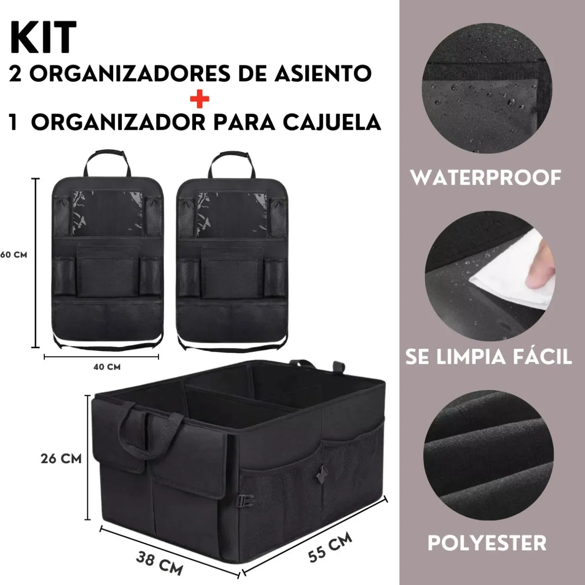 Genérico Kit Organizador Asientos Y Cajuela Auto Camioneta 3pzs