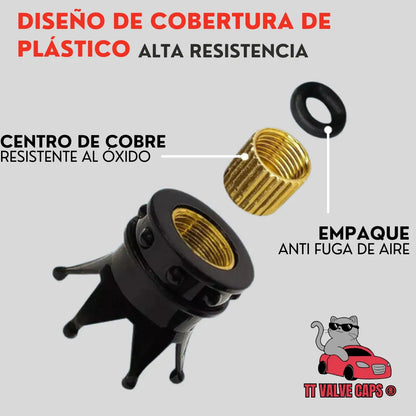 Genérico 8 Tapones Corona Negra Válvula para Llanta Coche Bici Moto