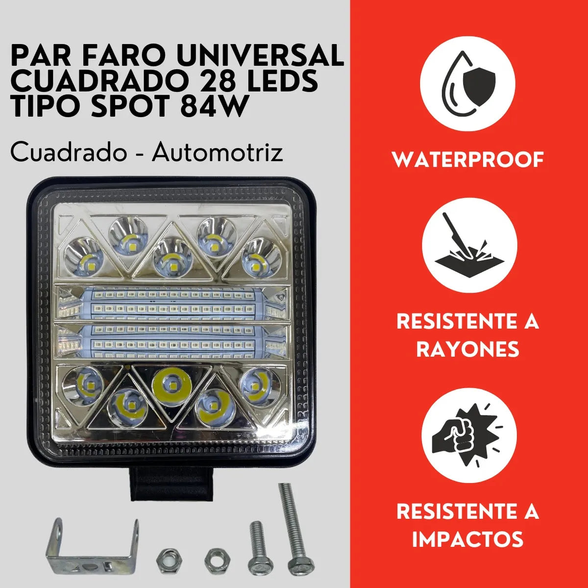 Par Faro 28 Led Cuadrado 84w Luz Azul Con Base Tipo Spot Ore